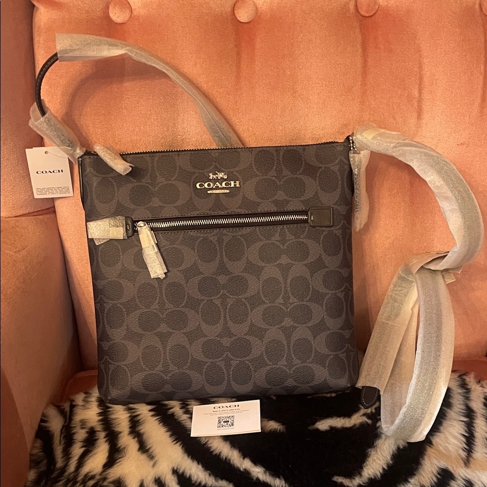 NWT Coach Signature File Crossbody Bag - Charcoal